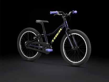 Trek Precaliber Kids Single Speed Bike 20 inch Purple Abyss, studio front quarter view