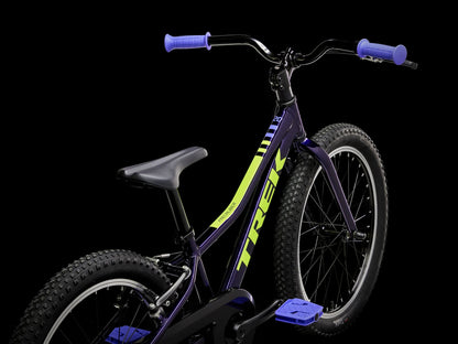 Trek Precaliber Kids Single Speed Bike 20 inch Purple Abyss, studio rear quarter view