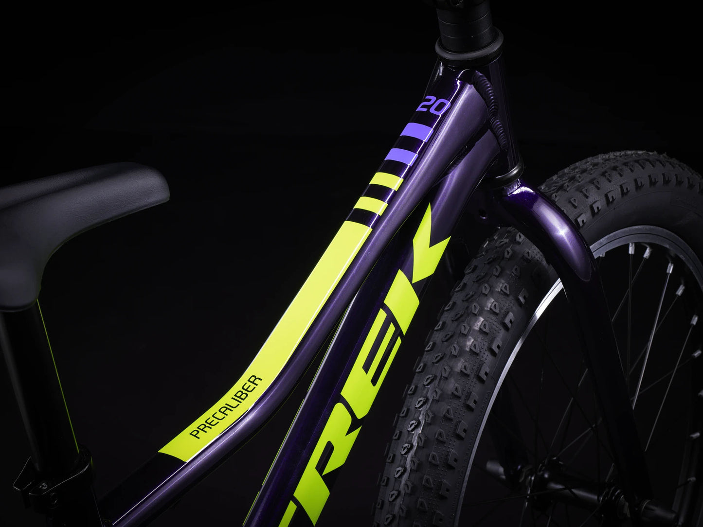 Trek Precaliber Kids Single Speed Bike 20 inch Purple Abyss, studio cockpit detail view