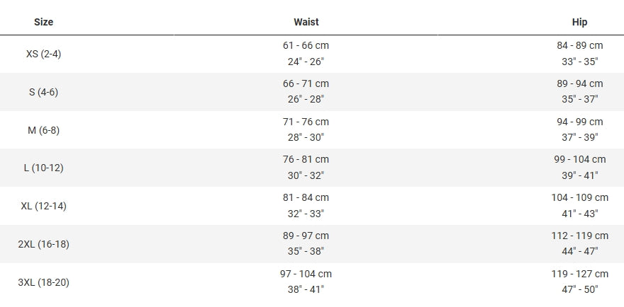 Trek-Solstice-Womens-Cycling-Short-Black, sizing chart