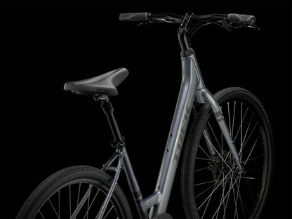 Trek Verve 2 Lowstep Gen 5 Galactic Grey, studio rear quarter view