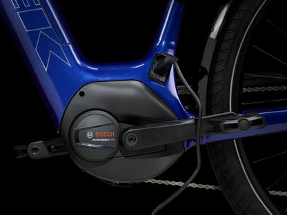 Trek Verve+ 3 Lowstep Gen 3 e-Bike Hex Blue, studio motor detail view