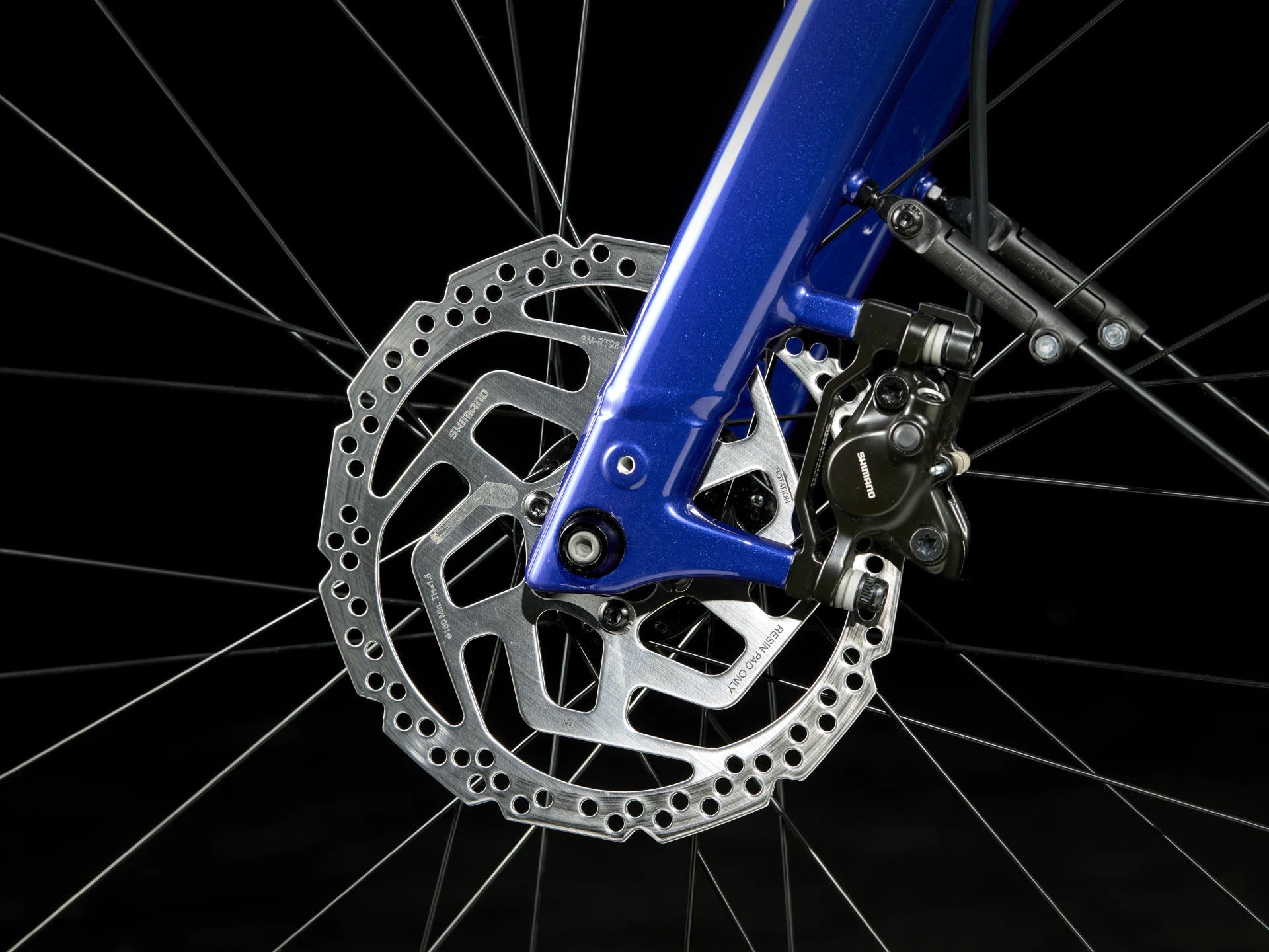 Trek Verve+ 3 Lowstep Gen 3 e-Bike Hex Blue, studio brake detail view