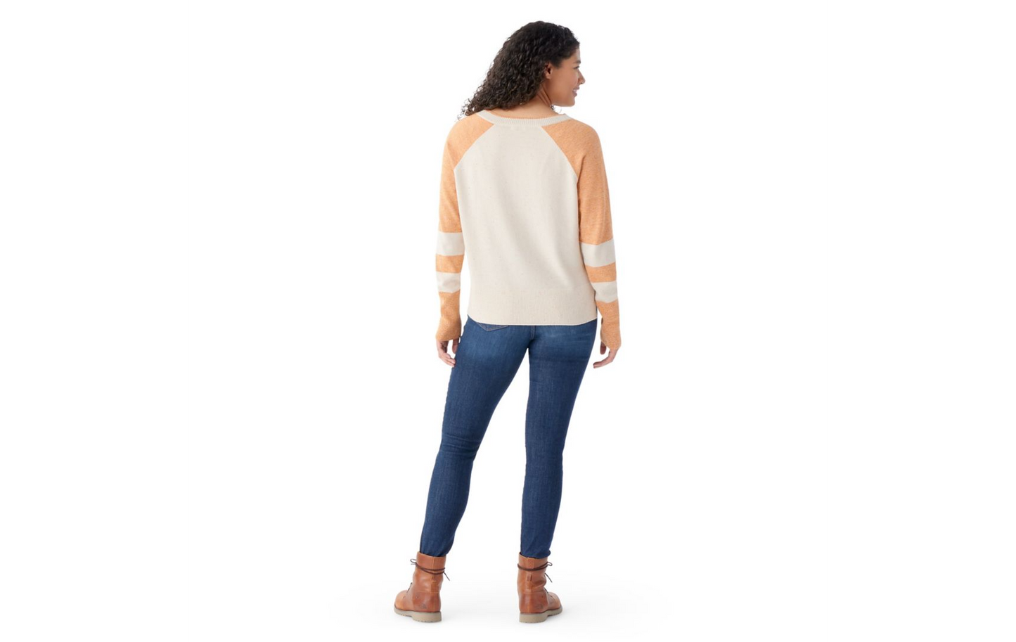Smartwool Womens Edgewood V-Neck Almond Model Studio Image Back