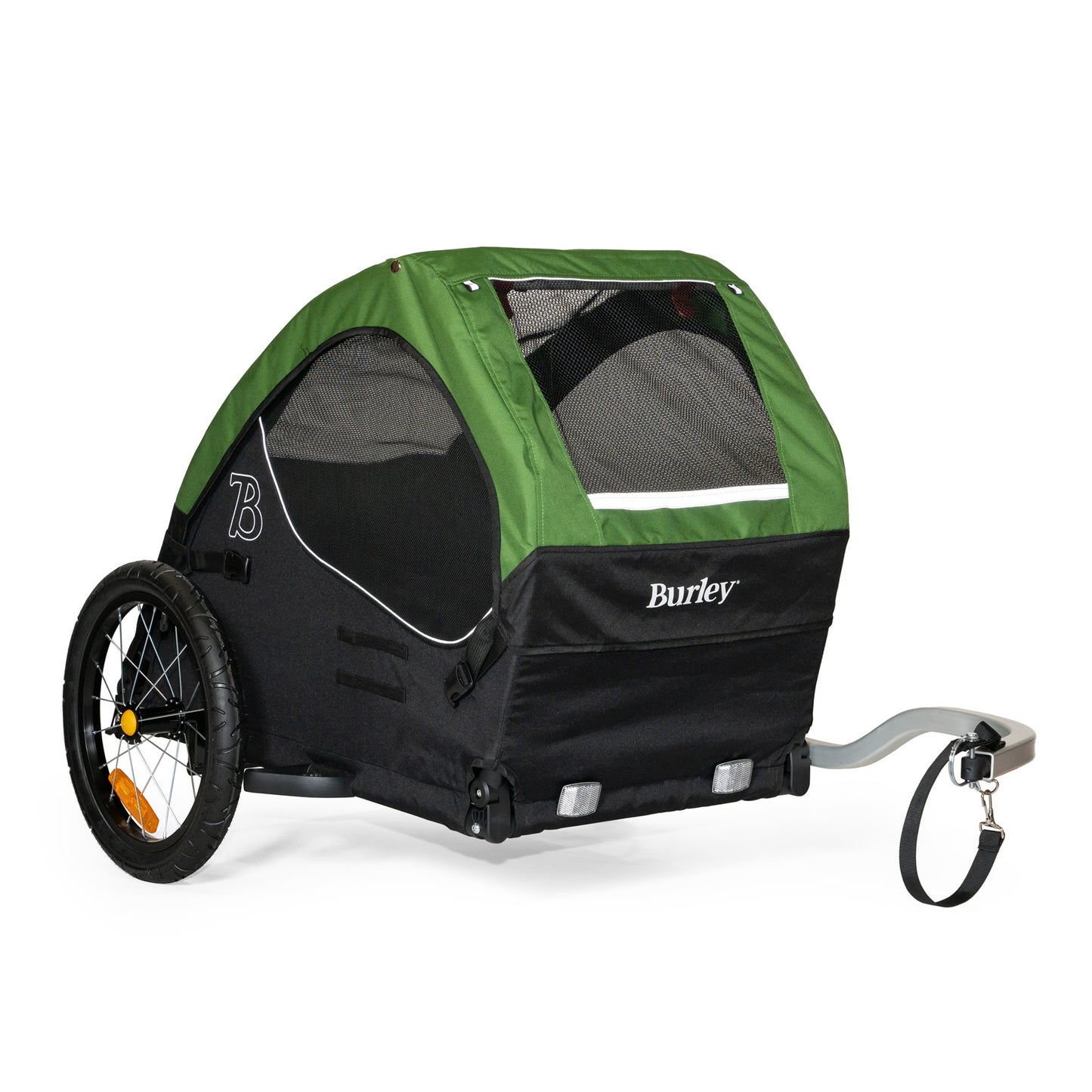 Front quarter view of the Burley Tail Wagon Pet Trailer, shown on a white background.