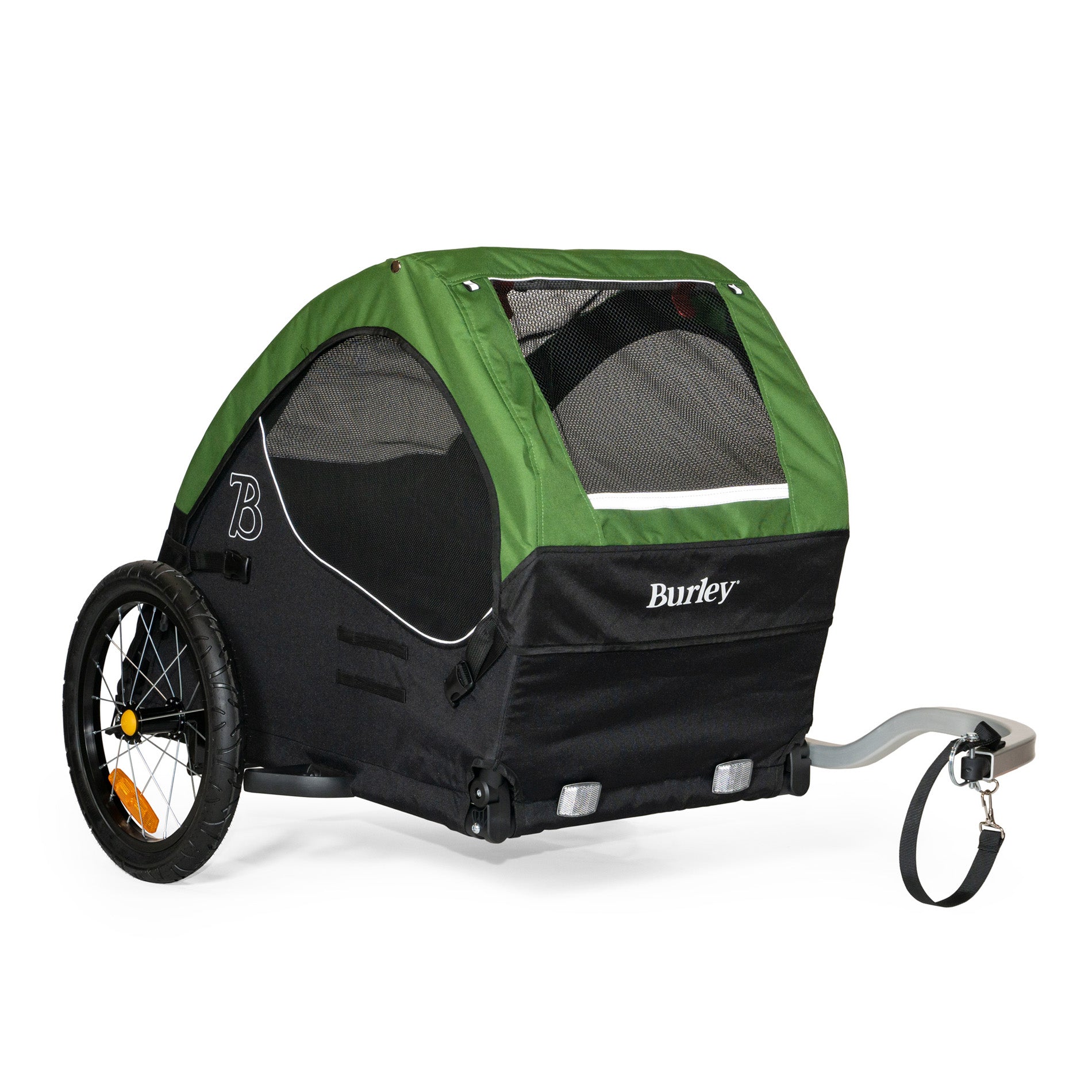 Front quarter view of the Burley Tail Wagon Pet Trailer, shown on a white background.
