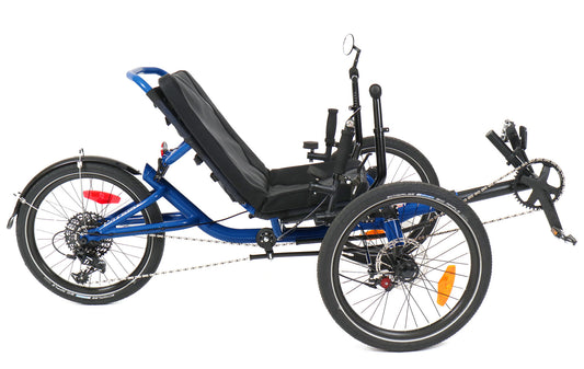 catrike max electric blue adult recumbent tadpole trike tricycle in electric blue right side view
