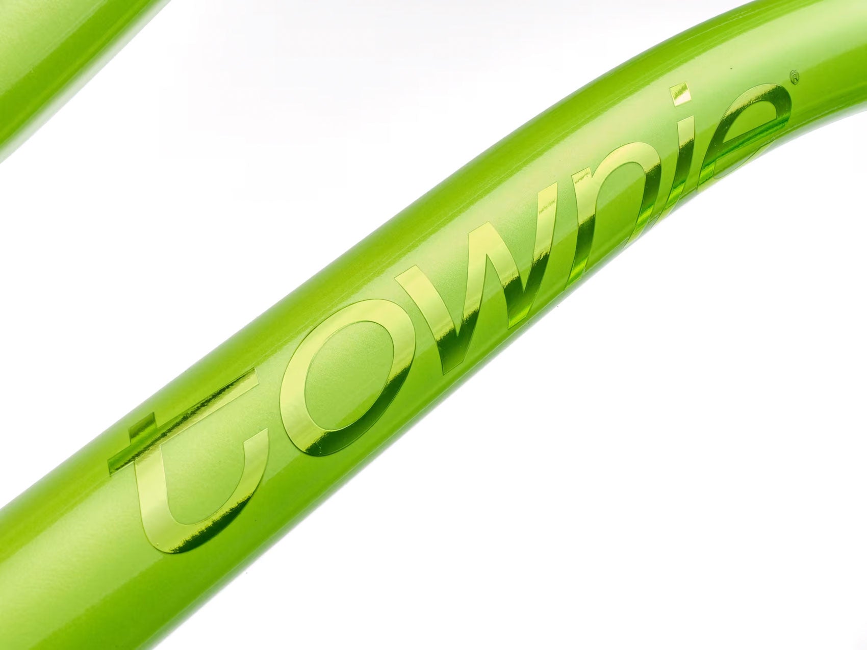 Detail view view of the frame tube of the Electra Townie 7D Step-Thru 26 Inch Wheeled Bike in Kiwi, shown on a white background.