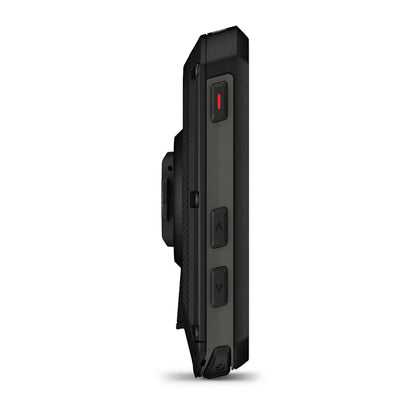 Side view of three buttons on a black Garmin Edge 550 device  on a white background