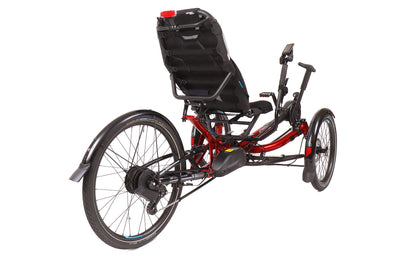 Rear angled view of the HP Velotechnik Scorpion fs 26 Plus Steps EP801 in Magma Red/Black, shown on a white background.