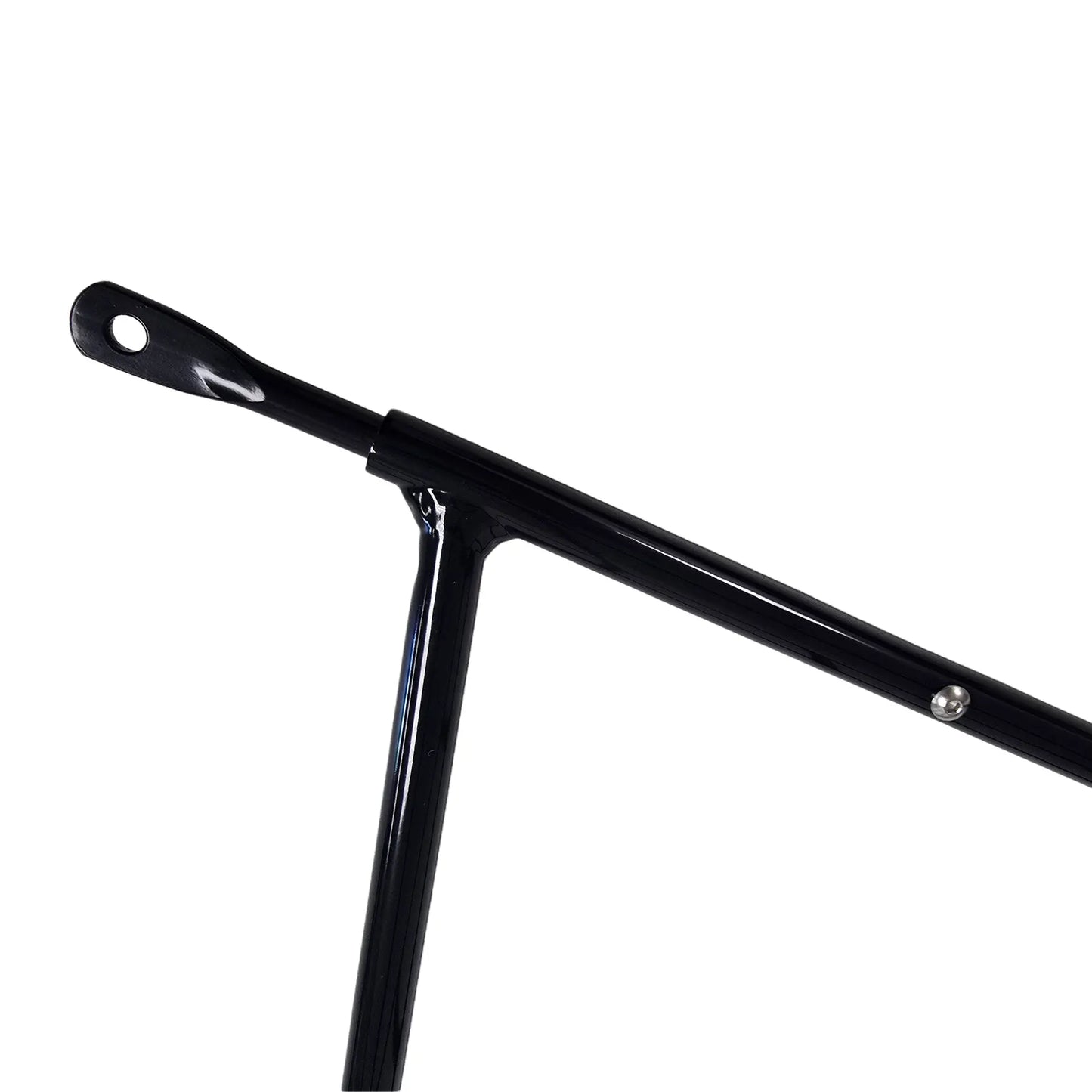 Closeup view of the HP Velotechnik Top Load Rack Extension adjustable leg in black against a white background. 