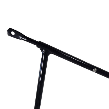 Closeup view of the HP Velotechnik Top Load Rack Extension adjustable leg in black against a white background. 