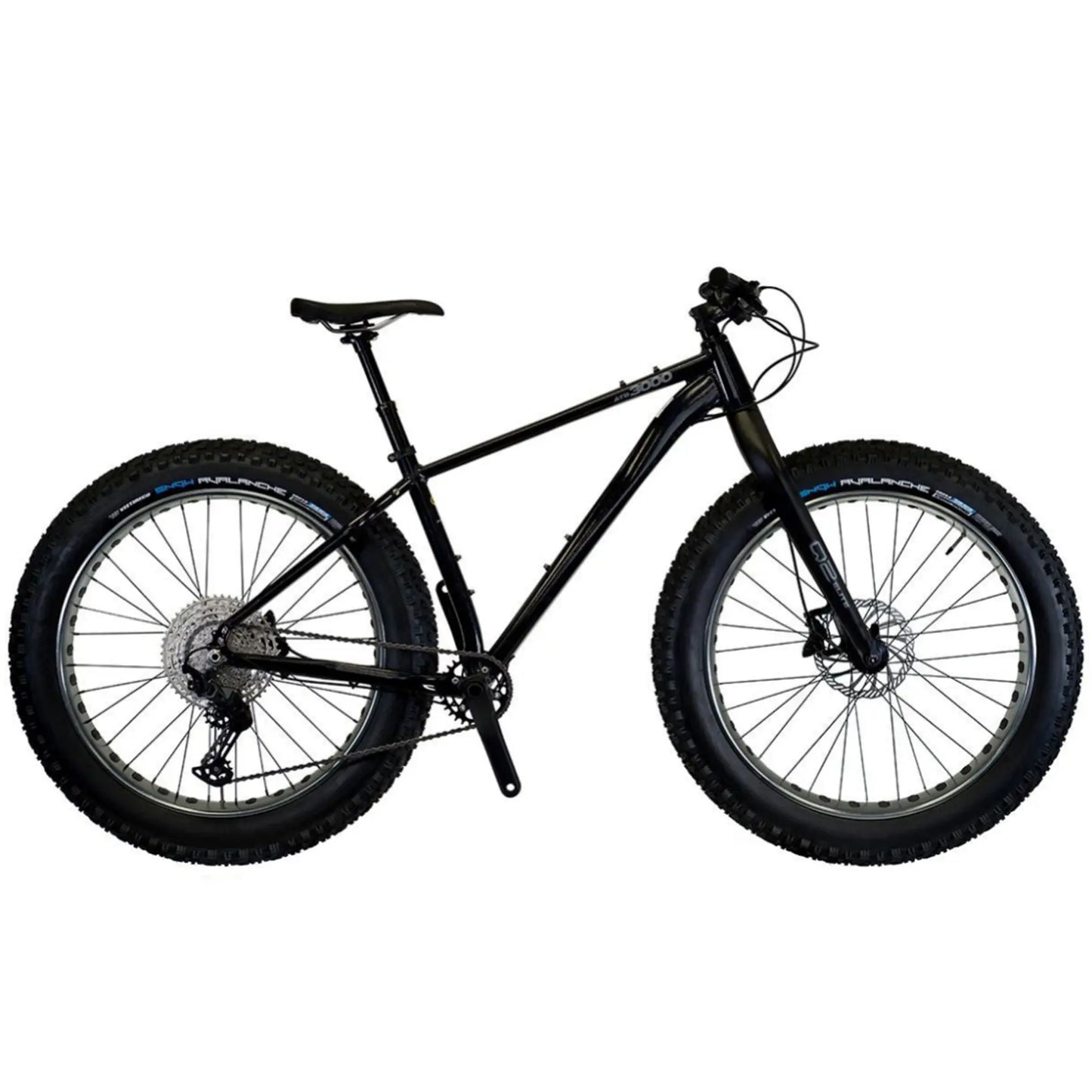 Side view of the KHS 4 Season 3000 Fat Bike with Carbon Fork in Black against a white background.