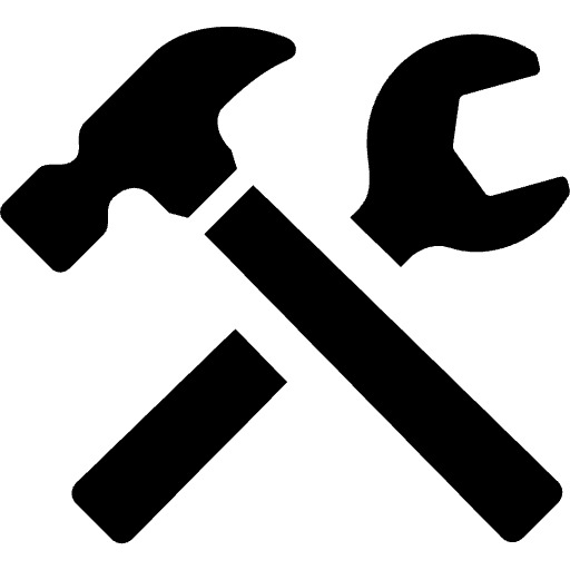 Black hammer and wrench icon on a white background.