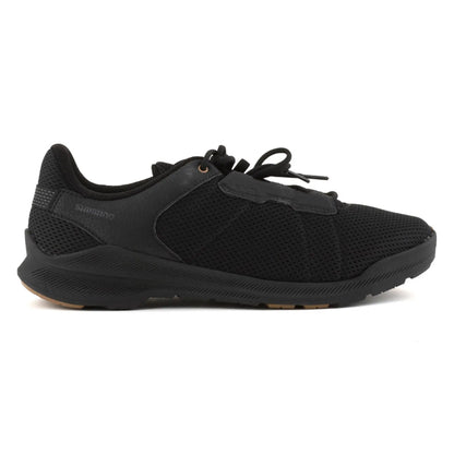 Side view of the Shimano EX300 Bicycle Shoes in Black against a white background.