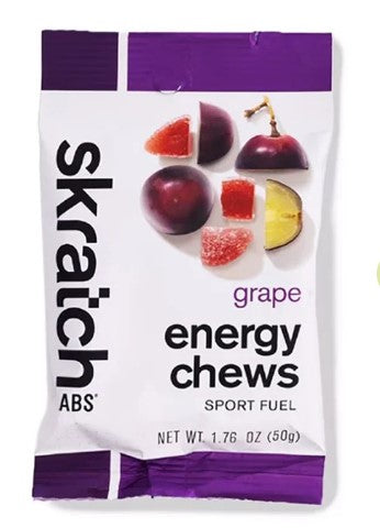 Skratch Labs grape energy chews package on a white background