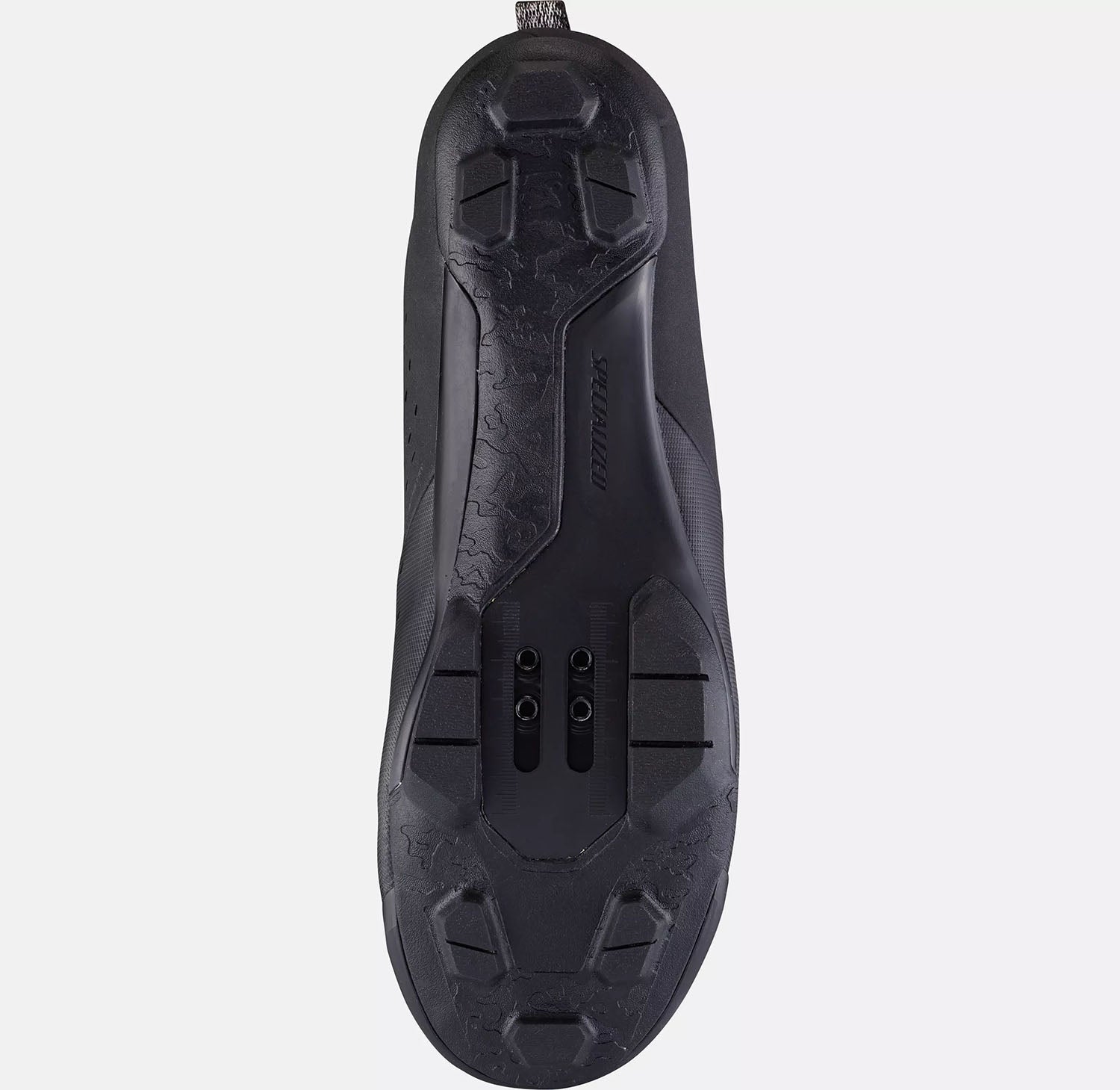Bottom view of the Specialized Recon 1.0 Mountain Bike Shoes in black, shown on a white background.