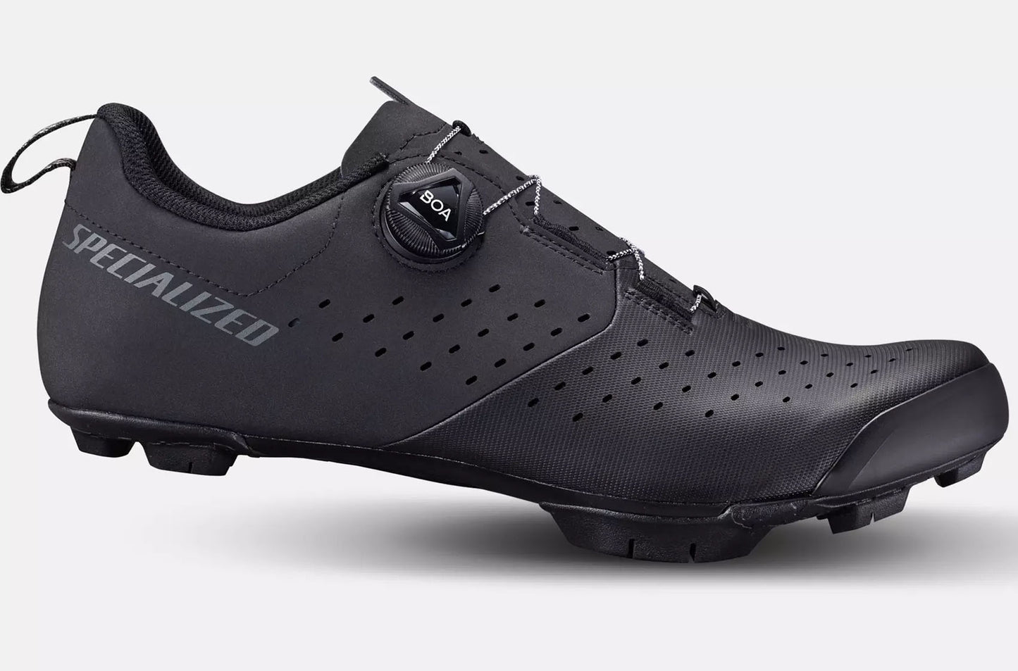 Side view of the Specialized Recon 1.0 Mountain Bike Shoes in black, shown on a white background.