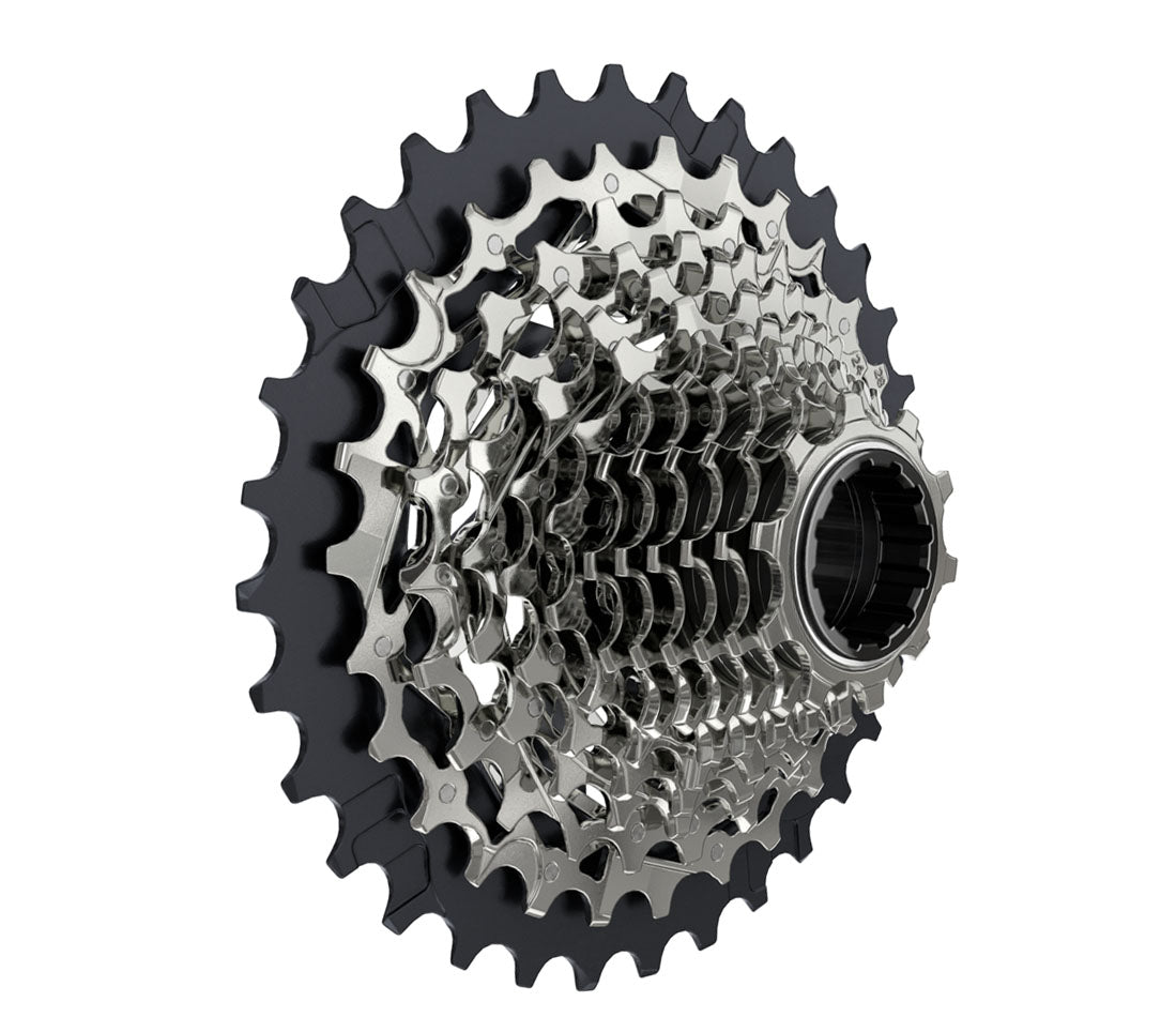 SRAM Force Cassette XG-1270 D1 Silver 12 Speed 10-33 side view showing the cassette
