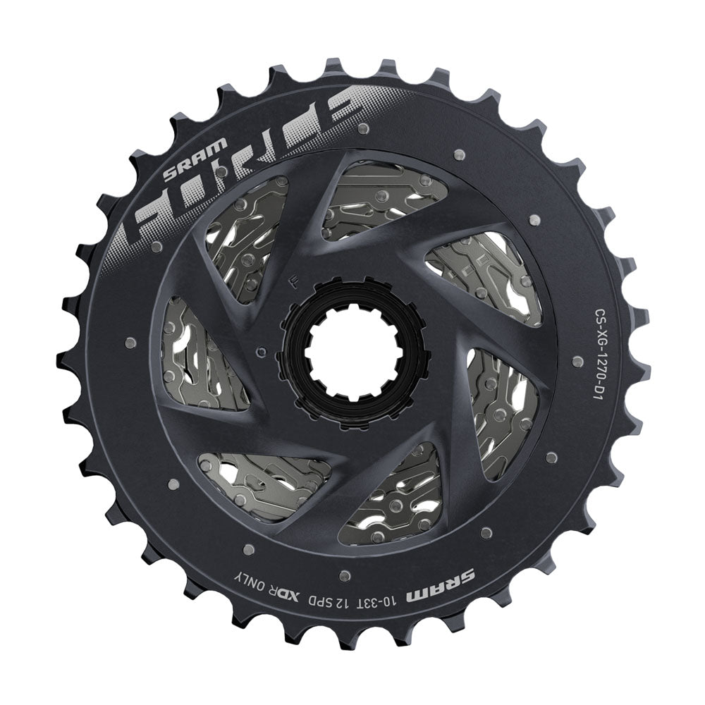 SRAM Force Cassette XG-1270 D1 Silver 12 Speed 10-33 back view showing the back