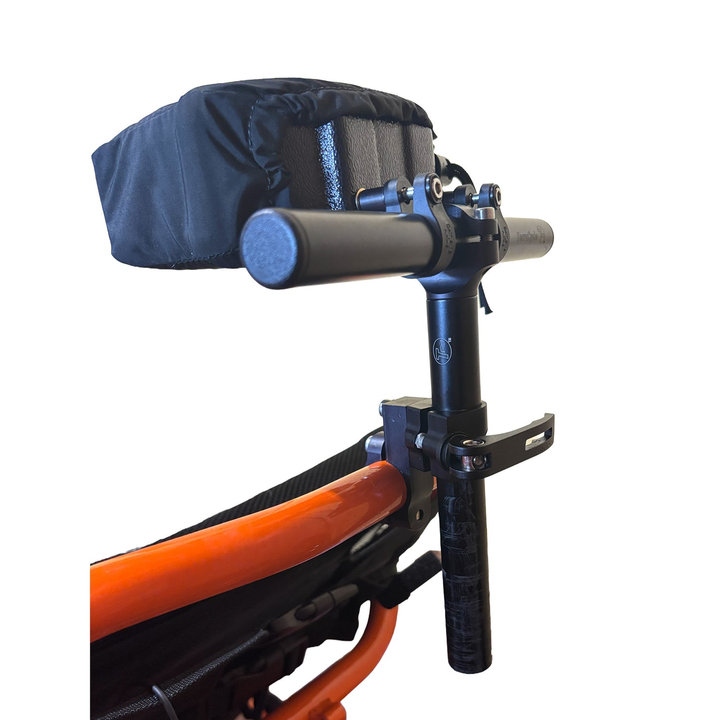 Back view of the T-Cycle Finer Recliner Medium Neckrest Kit for Catrike Seats mounted on a recumbent trike seat against a white background.