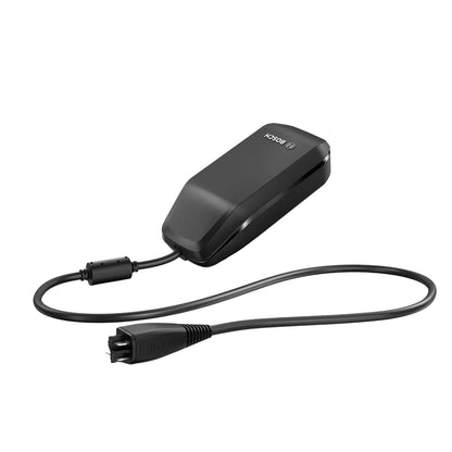 A black Bosch fast charger adapter with a short cable and connector, shown on a plain white background.