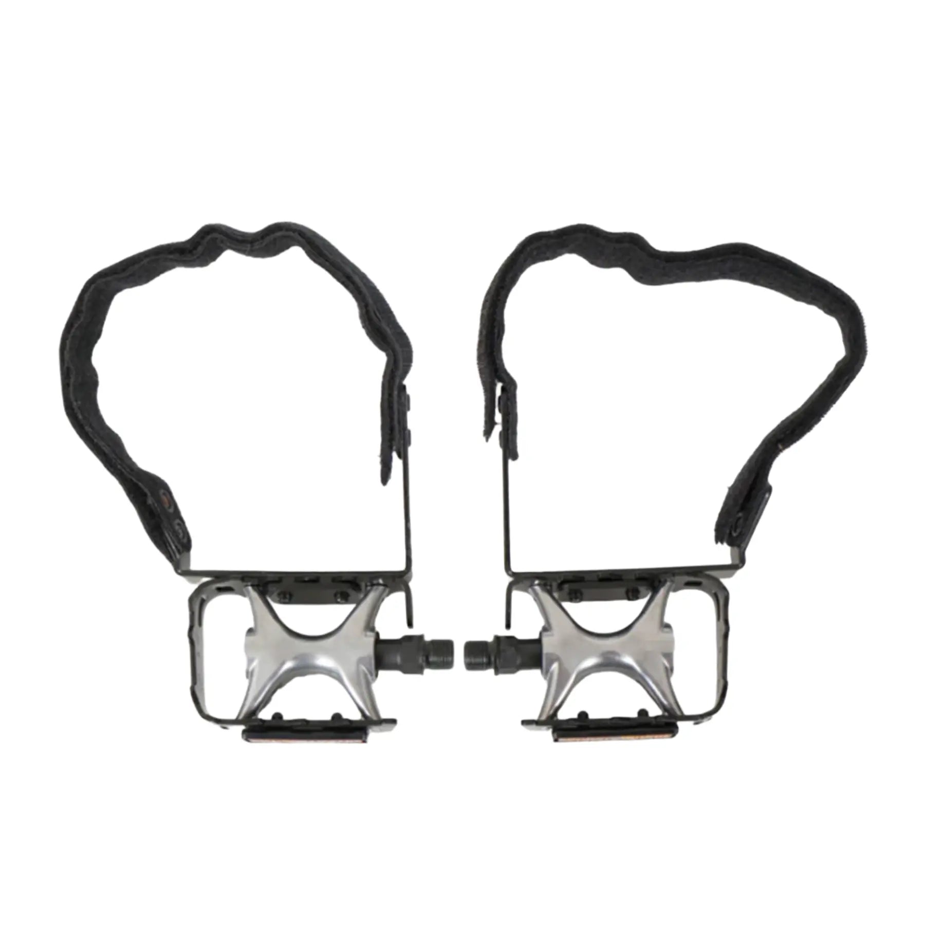 View of the TerraTrike Comfort Pedal Conversion Kit Pair installed on a black and silver pedal set against a white background.