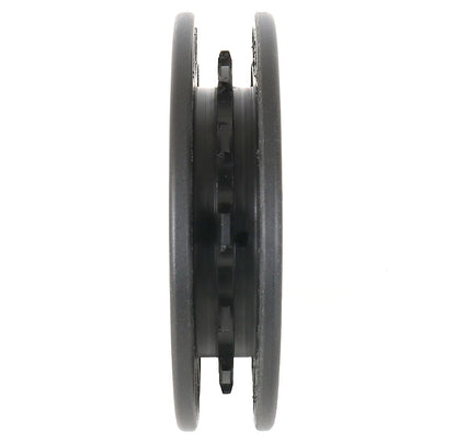 Side view of the width of TerraTrike Deluxe 13 Tooth Idler in black with tooth profile against a white background.