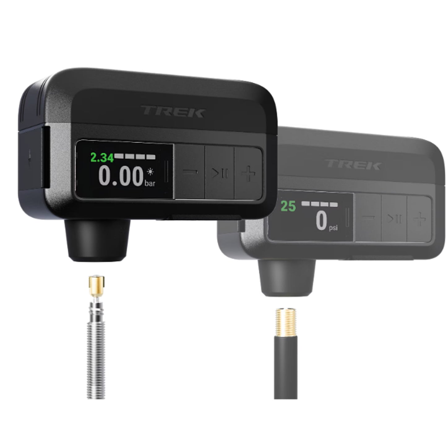 Trek Air Rush Pump works with presta and schrader valve stems.