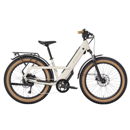 Side view of the Trek Borrego+ S in Matte Buff Beige against a white background.