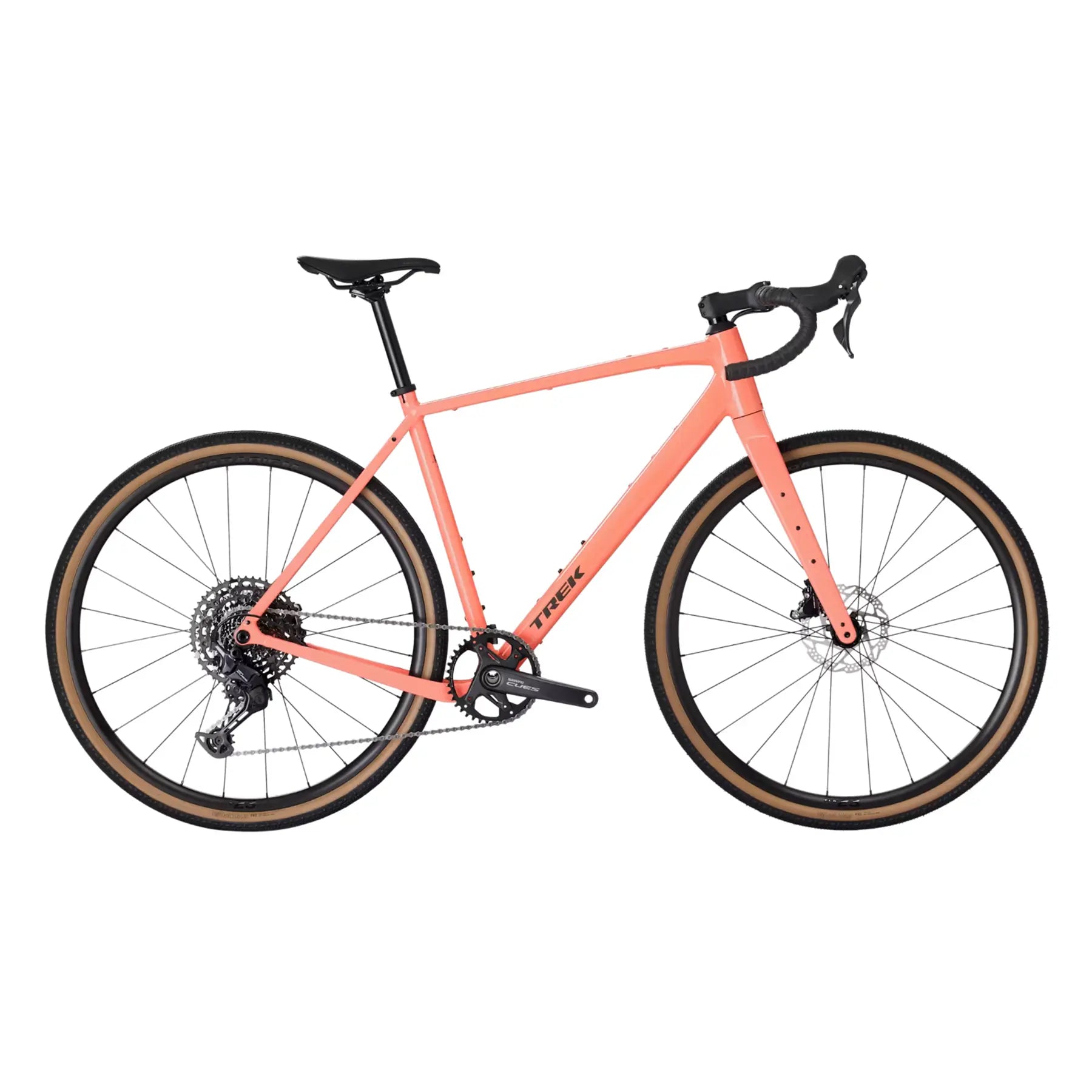 Side view of the Trek Checkpoint ALR 4 Living Coral (a pinkish-orange color) against a white background.