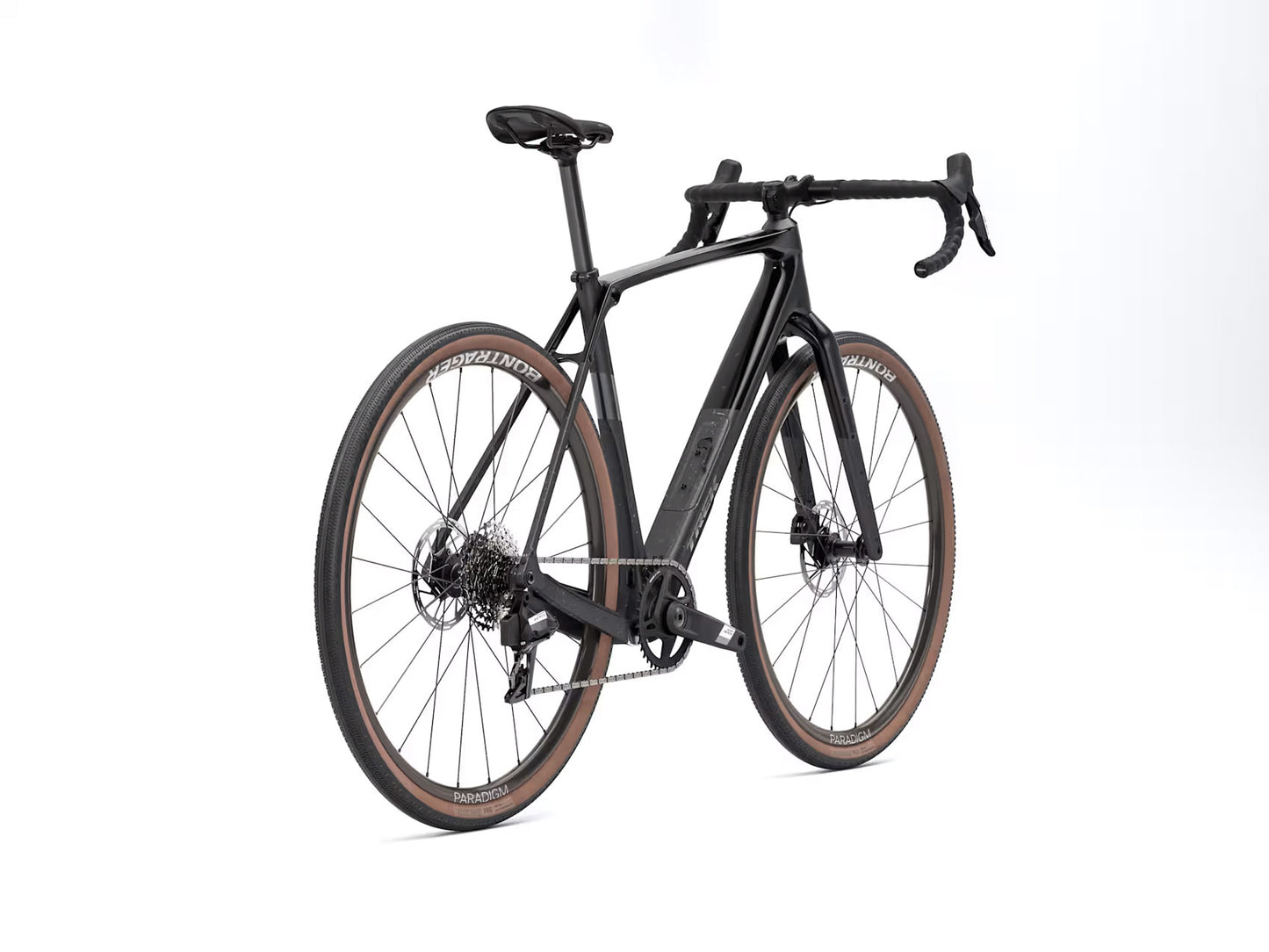 Rear quarter view of the Trek Checkpoint SL 5 Gen 3 AXS Road Bike in Black/Matte Carbon Smoke, shown on a white background.