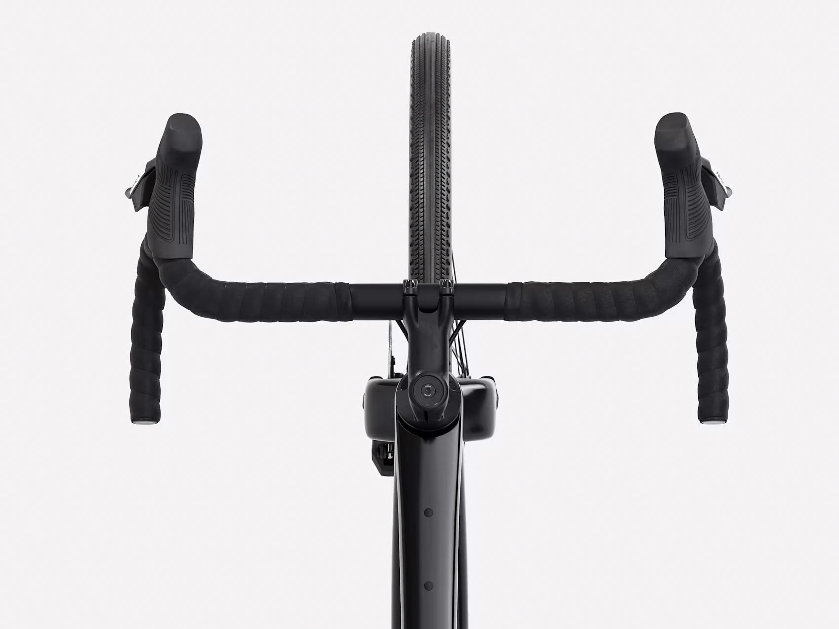 Cockpit view of the Trek Checkpoint SL 5 Gen 3 AXS Road Bike in Black/Matte Carbon Smoke, shown on a white background.