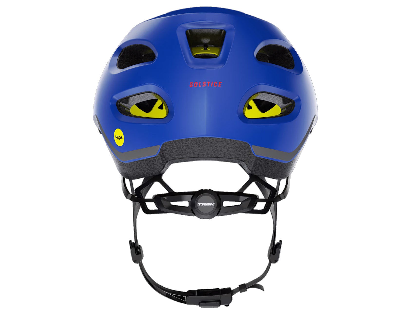 Back view of the Trek Solstice Mips Youth Helmet in Royal, shown on a white background.