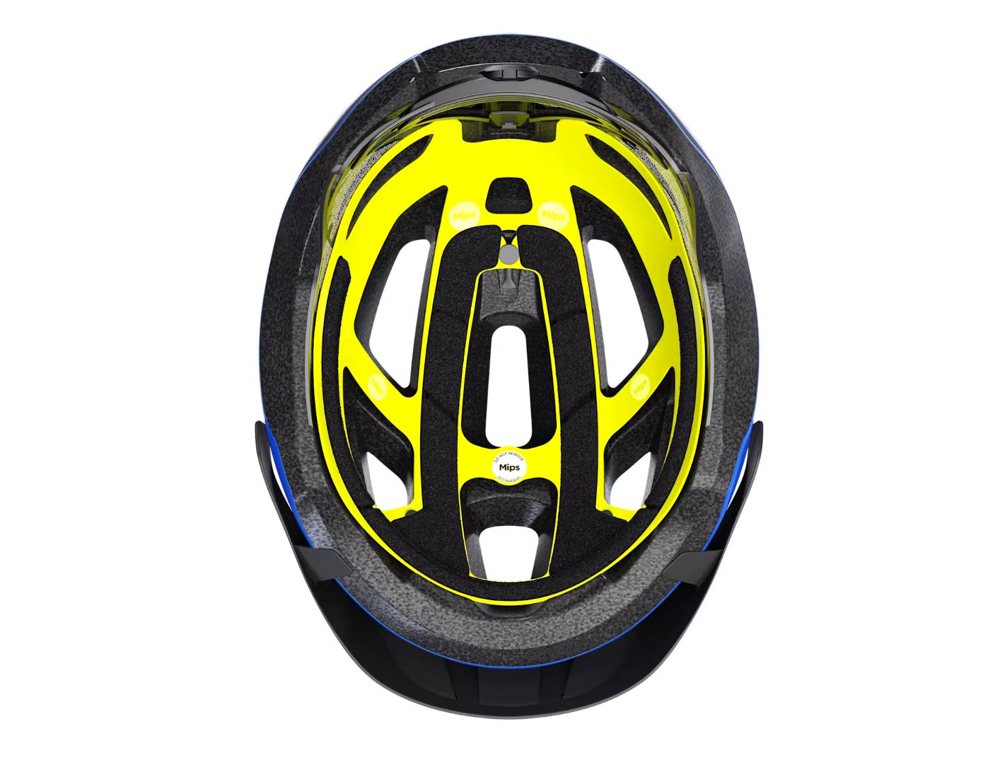 inside view of the Trek Solstice Mips Youth Helmet in Royal, shown on a white background.