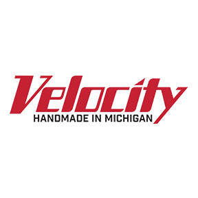 Velocity logo in red with 'Handmade in Michigan' text in black on a white background.