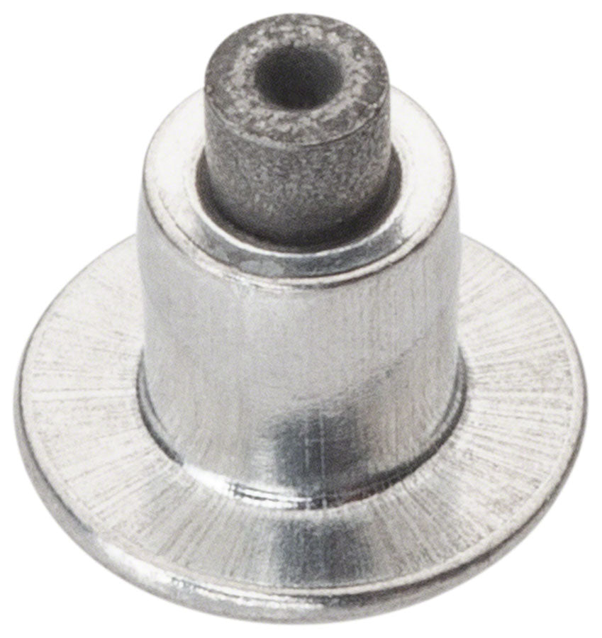 Studio image of a single silver tire stud.