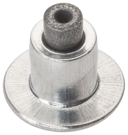 Studio image of a single silver tire stud.