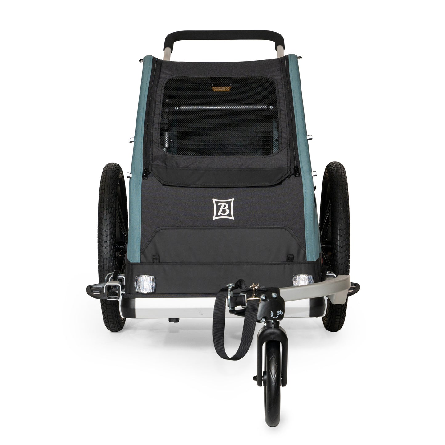Front view of the Burley Bark Ranger XL Pet Trailer, shown on a white background.