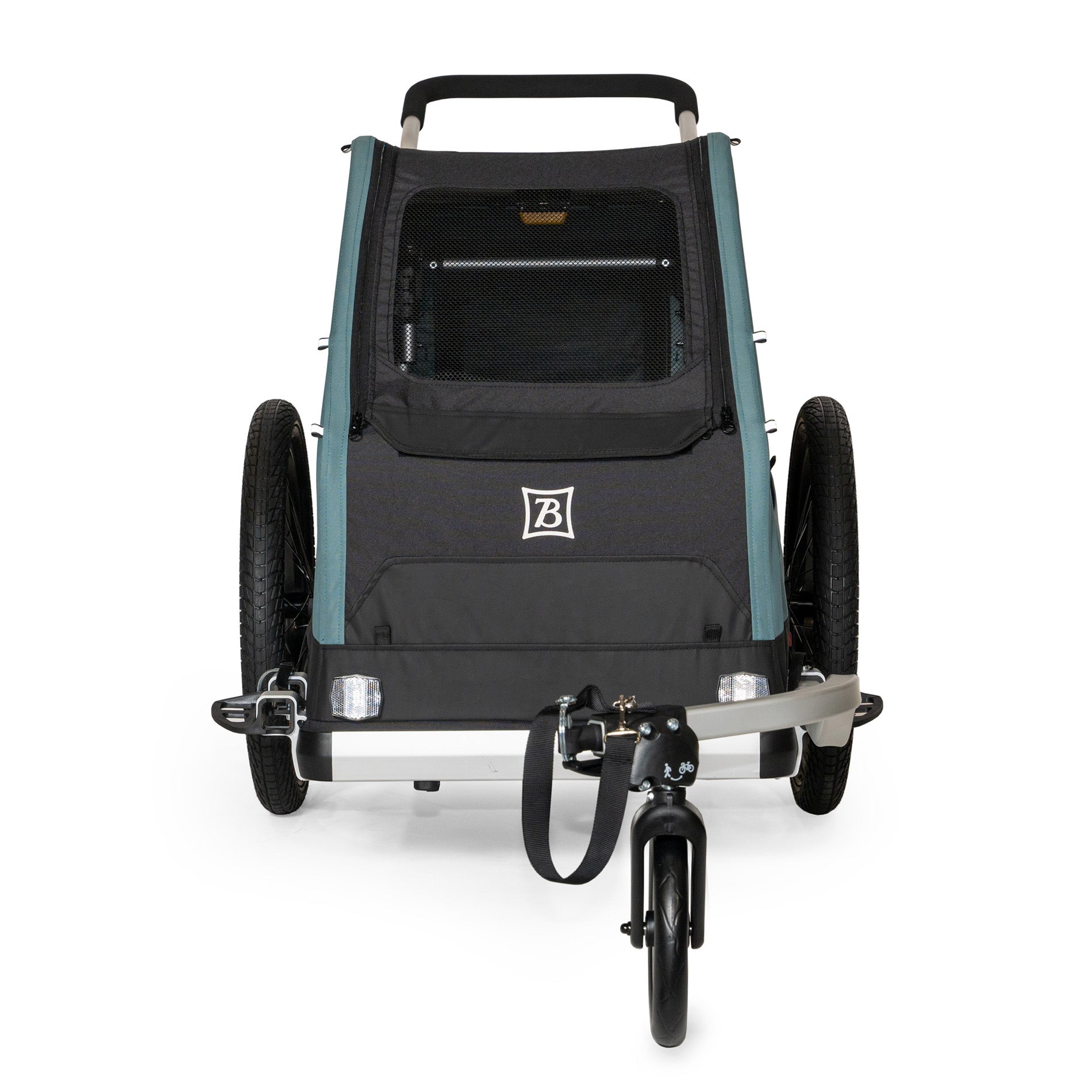 Front view of the Burley Bark Ranger XL Pet Trailer, shown on a white background.