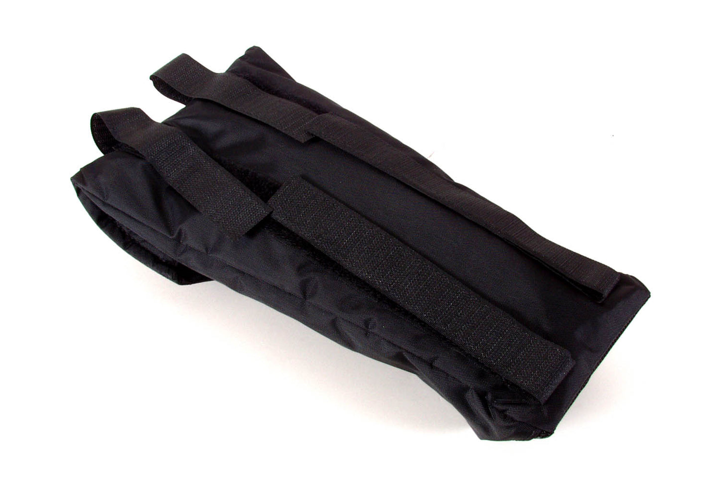Back view of a black ICE Seat Rain Cover Pouch for Adventure HD FullFat. There are 2 top Velcro straps and 2 lower Velcro straps shown.