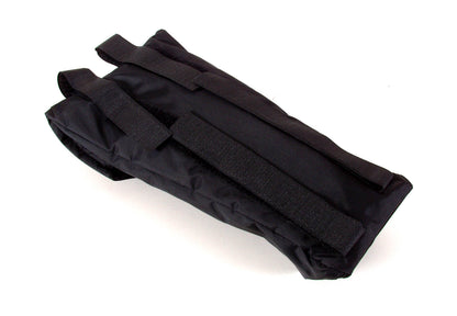 Back view of a black ICE Seat Rain Cover Pouch for Adventure HD FullFat. There are 2 top Velcro straps and 2 lower Velcro straps shown.