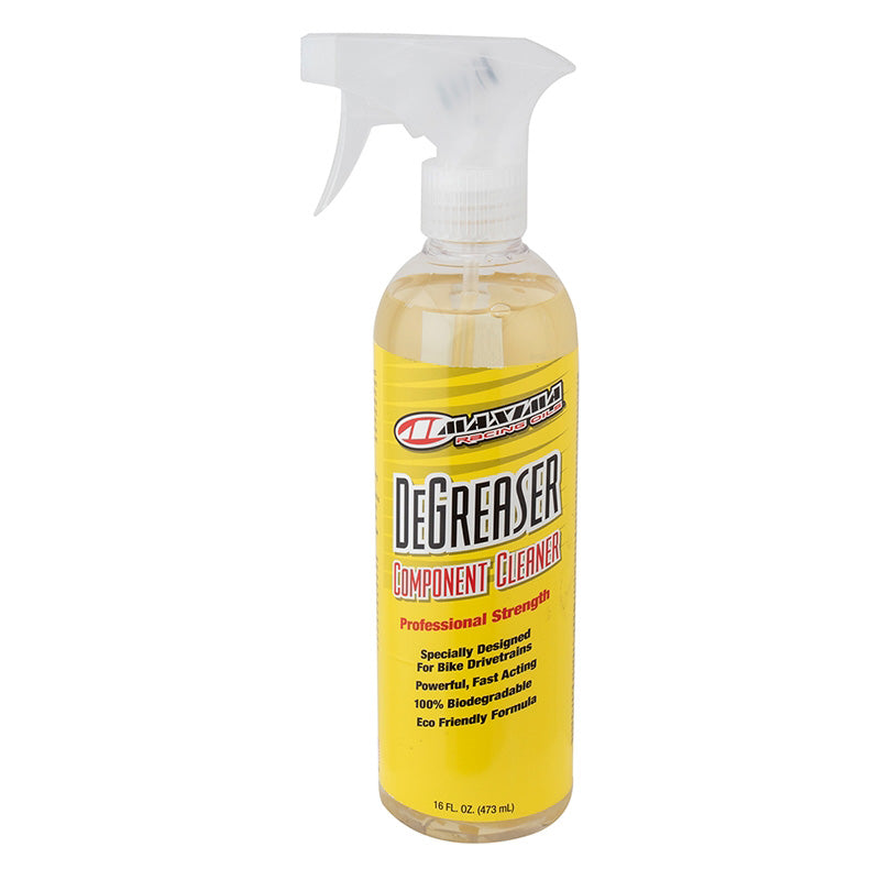 Studio image of a bottle of Maxima Degreaser with a yellow label. 
