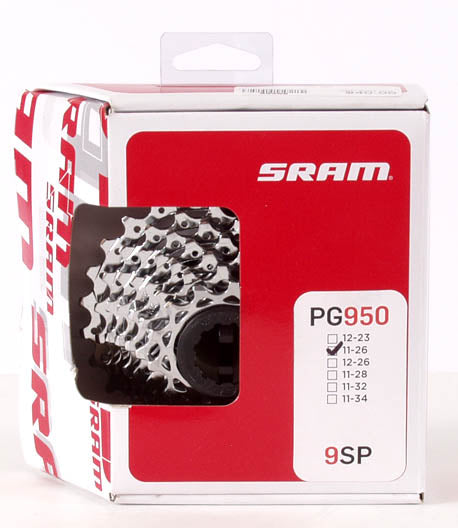 SRAM PG-950 9 Speed 11-26t Cassette front of box red