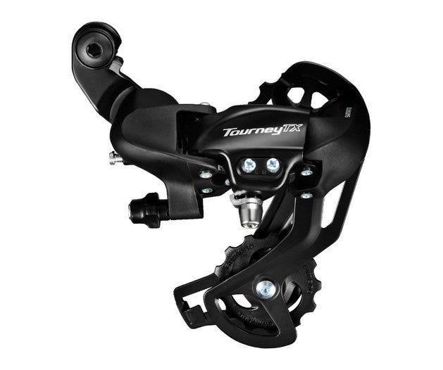 Shimano Tourney RD-TX800 8 Speed Long Cage Silver Shimano Rear Direct Mount Rear Derailleur on a white background