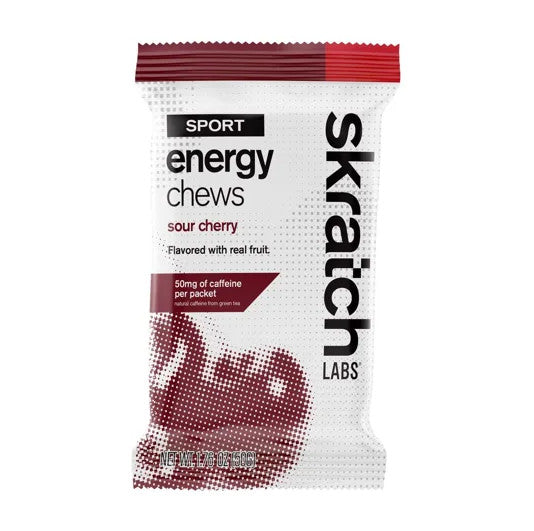 Skratch Labs Sport Energy  Sour Cherry Chews Single Pack on a white background