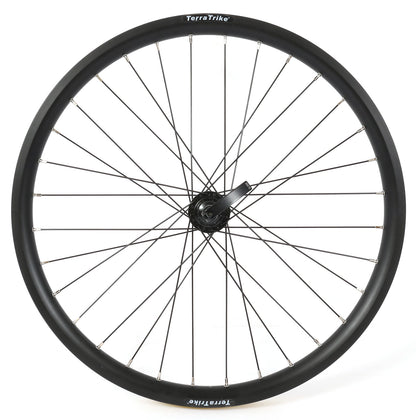 Black TerraTrike 24-inch double wall rear wheel with spokes and hub visible.