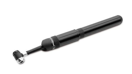 Black and silver Specialized pump with flexible hose.